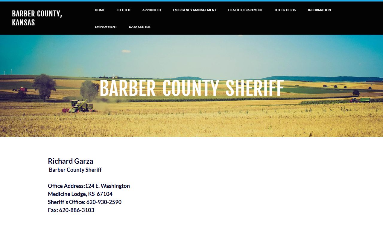 Barber County Sheriff contact page for inmate population and records questions