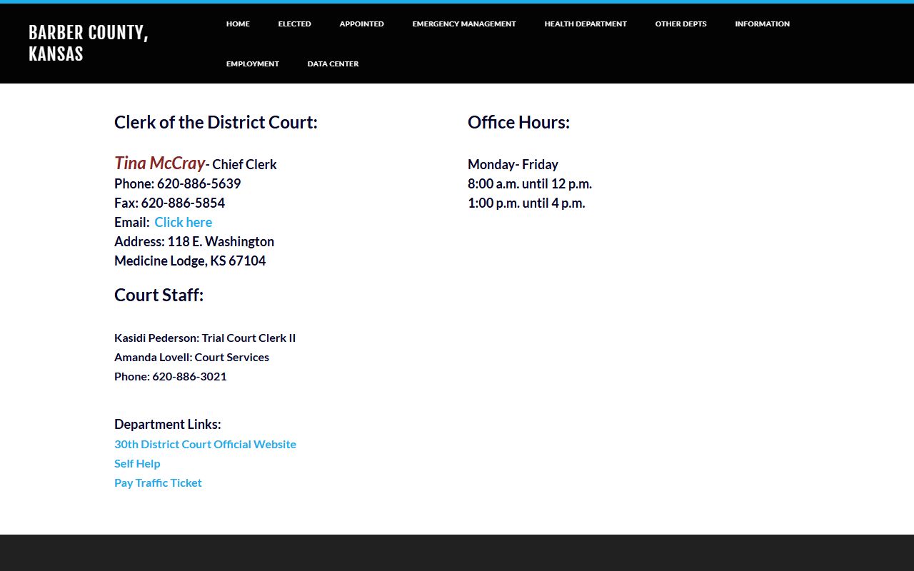 Barber County District Court clerk contact for inmate record follow-up