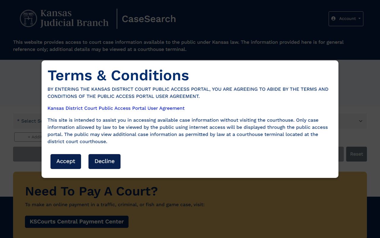 Kansas CaseSearch fields for Barber County court records after arrest