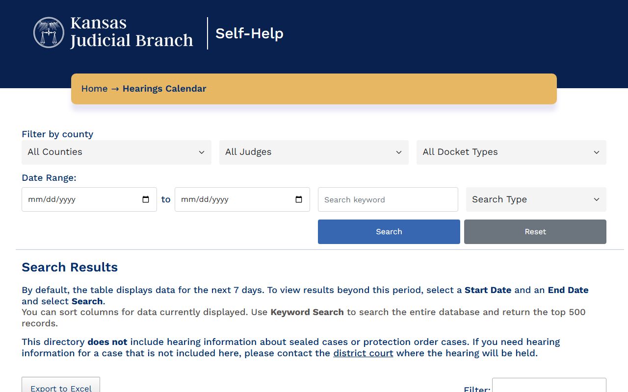 Kansas hearing calendar filter for Barber County court records after arrest